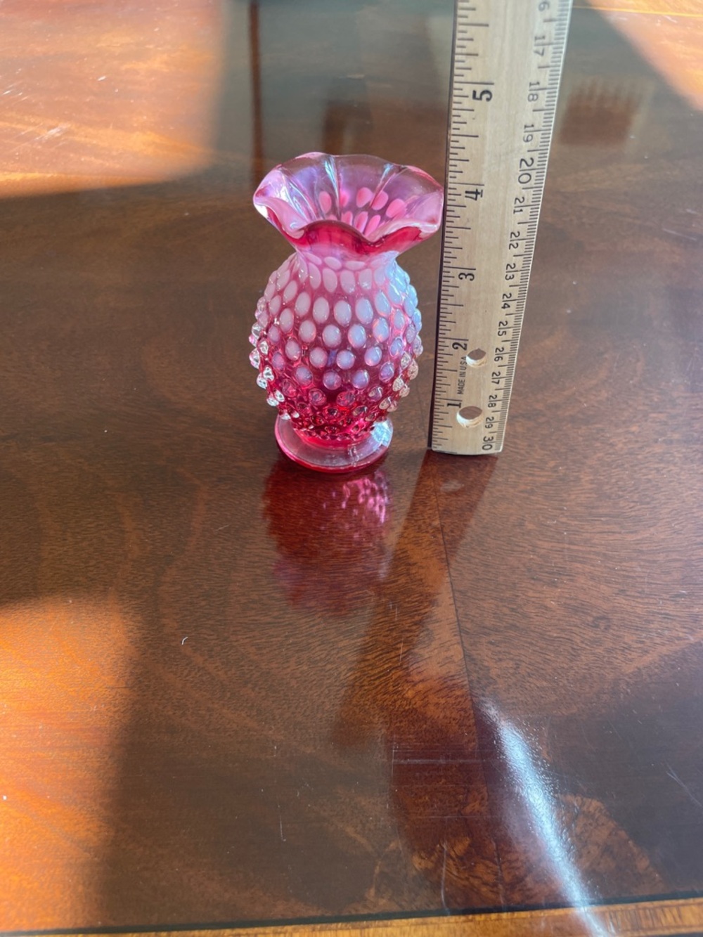Fenton Cranberry Opalescent mini bud vase - Picture 6 of 7